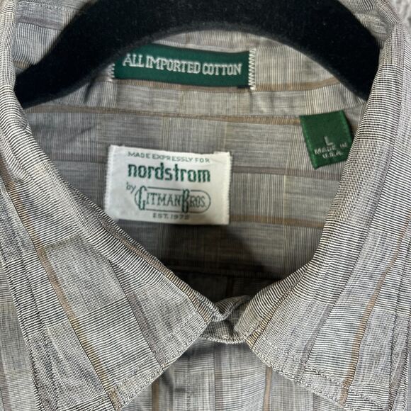 Vintage Gitman Bros Shirt Men Large Gray Brown Gold Striped Button Up Pocket USA - Picture 6 of 13